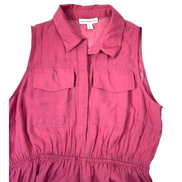 And Now This Sleeveless Shirt Dress Maxi Raspberry Pink Flowy Airy Romantic XL - Picture 3 of 16